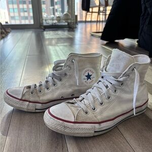 Converse High Top Sneakers in White with Red Trim